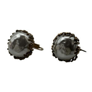 Miriam Haskell Vintage Signed Earrings Faux Pearl Rhinestone Gold Tone